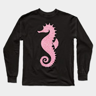 Light Pink Faux Glitter Seahorse Long Sleeve T-Shirt